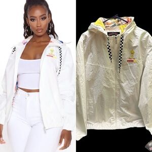 Members Only White Utility Jacket with Checkered Details XL